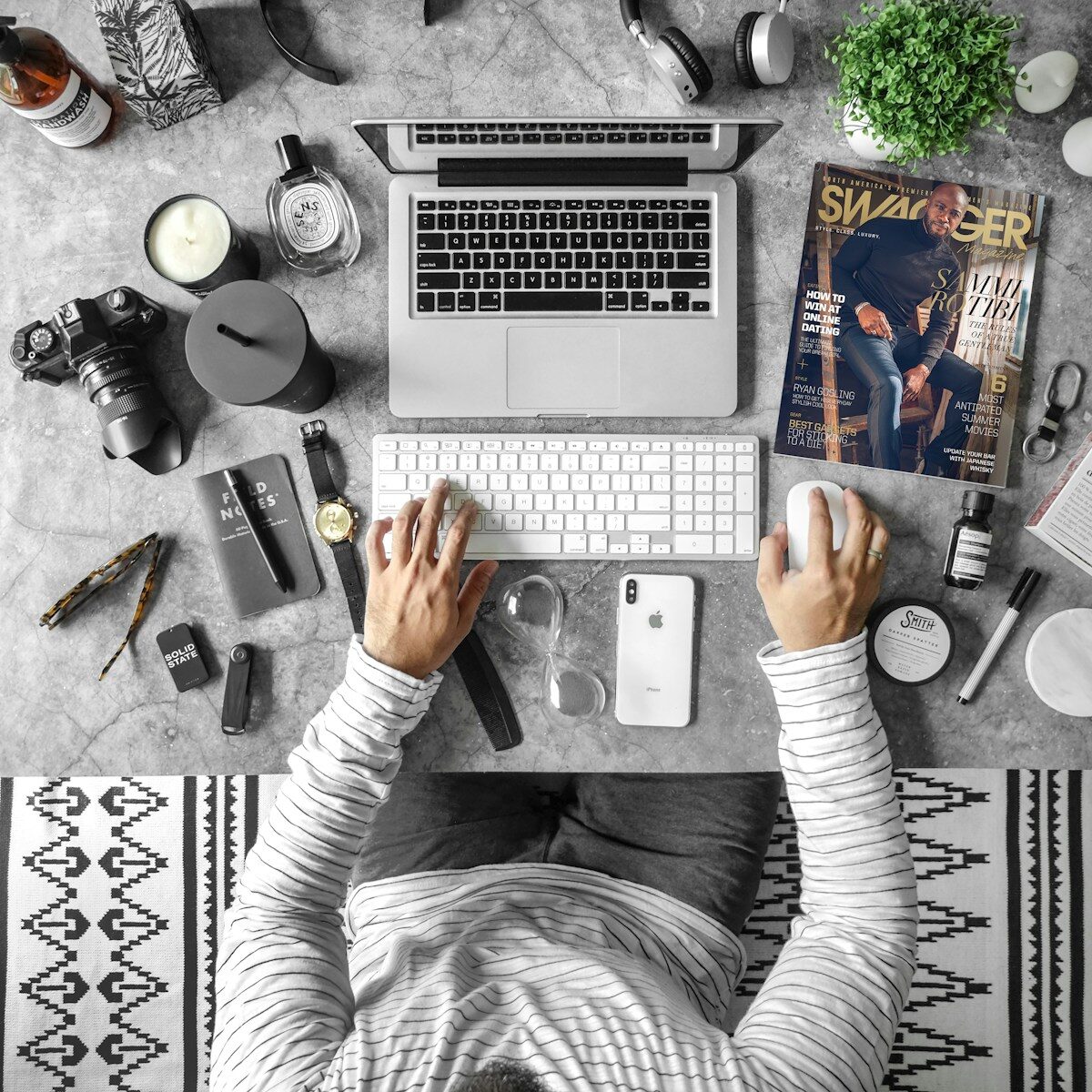 person facing Macbook Pro